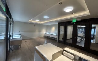 Interior Commercial Painting for Retail Stores and Showrooms Bright, modern commercial interior with light walls and display cases, ready for or featuring fresh paint.
